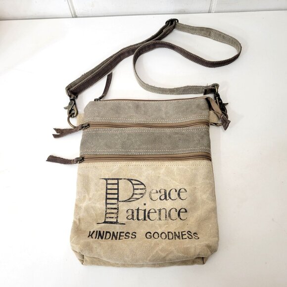 Peace Patience Kindness Goodness Canvas Crossbody Bag With Adjustable Strap & Zi - Picture 4 of 4